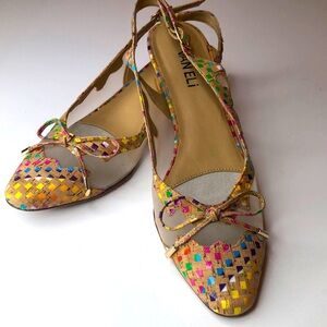 Vaneli Cork, slingback heels multicolor print mesh sides closed toe pump 7 1/2N